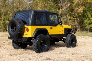 Jeep CJ7 Steel Wheel - Rough Country - Gloss Black 10-Slot D-Window Design - Black - '76-'86 Jeep CJ7 Steel Wheel - Rough Country - Gloss Black 10-Slot D-Window Design - Black - '76-'86